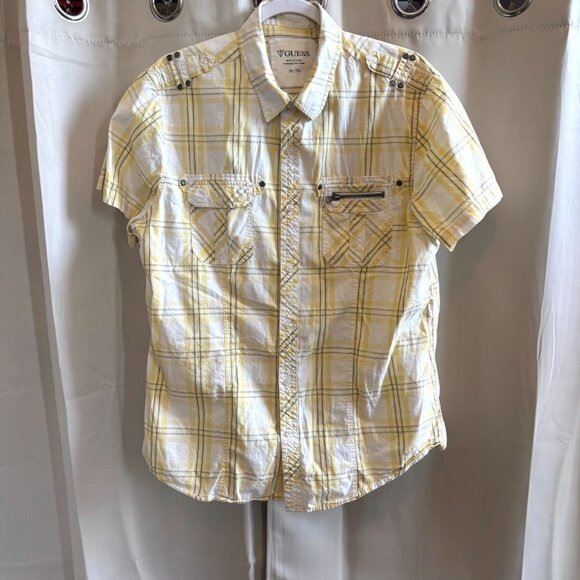 Guess Mens Western Shirt Size XL Button Up Ranch Plaid Zip Pocket Cotton 19001 - Picture 1 of 9